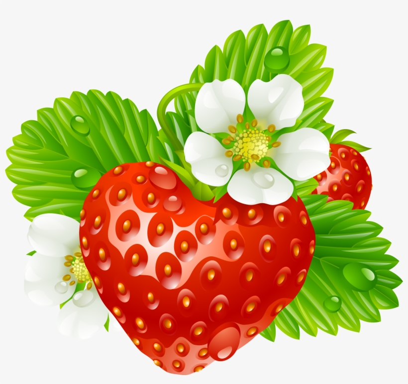 Strawberries Clip Free - Straberry Heart Square Car Magnet 3" X 3", transparent png