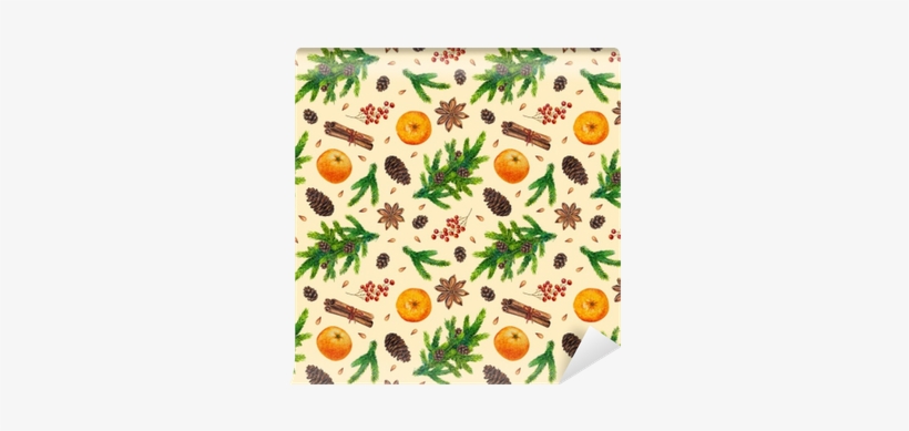 Watercolor Christmas Pattern With Fir Branches, Red - Festliche Weihnachtswinter-muster-beeren-gewürze Badematten, transparent png