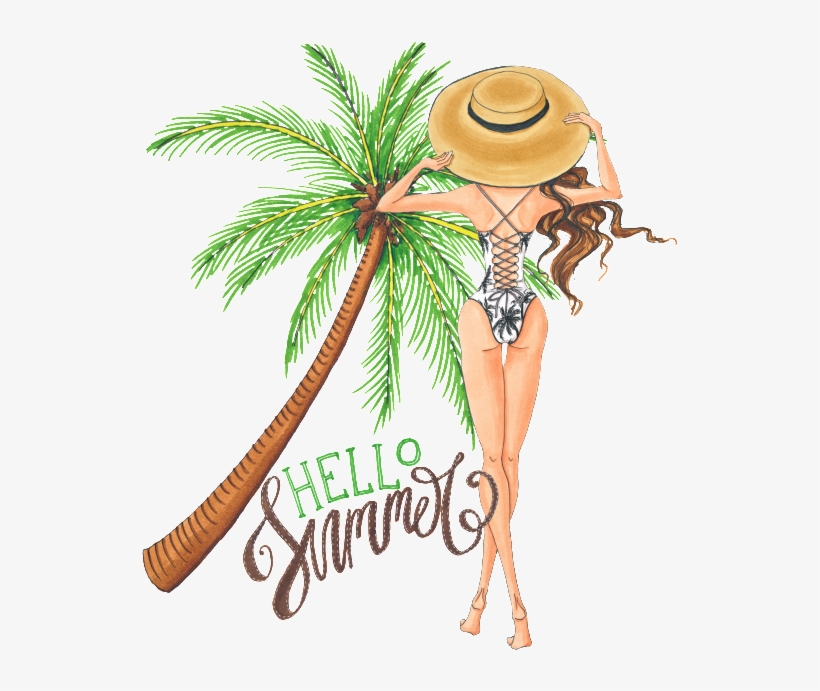 Hand-painted Png Transparent Material On The Back Of - Mädchen Im Hut-mode-illustrations-hallo Sommer Kissen, transparent png