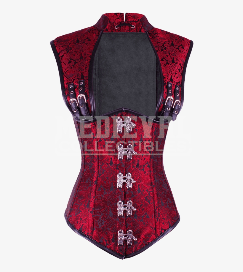 Steampunk Red Brocade Underbust Corset - Vest, transparent png