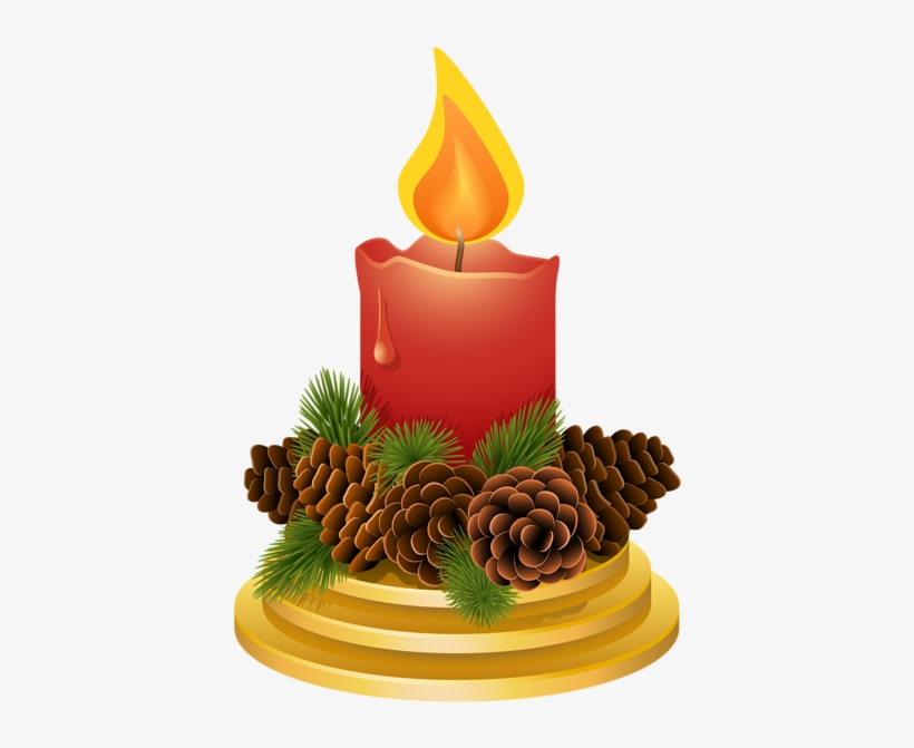 Christmas Candle With Pinecones Png Clipart Image - Candle, transparent png