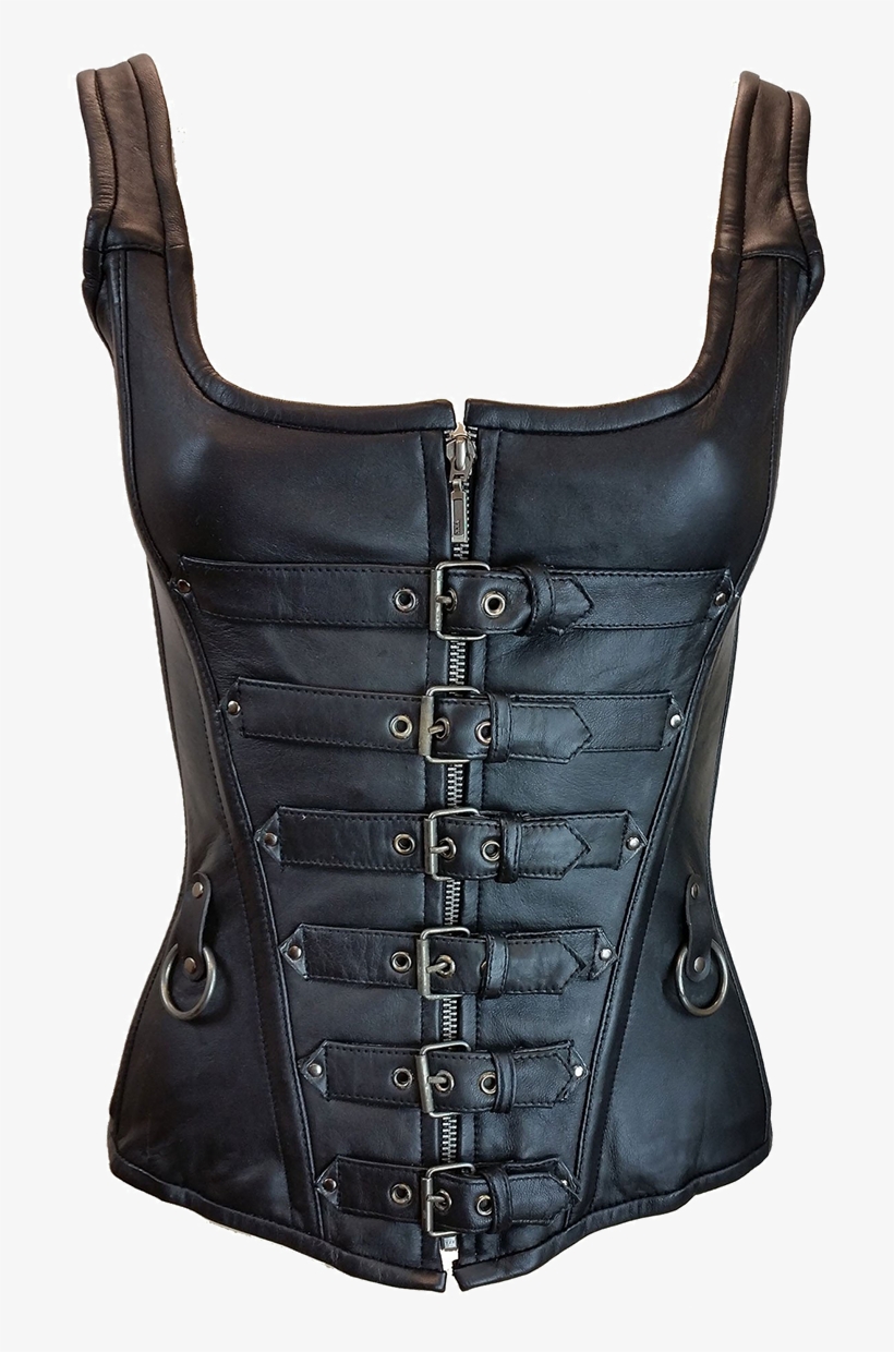 Jafrum Six Buckle Front Zipper Leather Corset - Size, transparent png