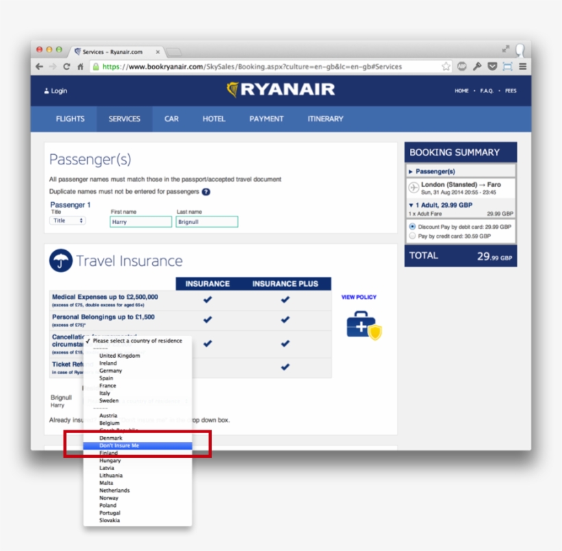 Ryanair-png - Sneak Into Basket Dark Pattern, transparent png