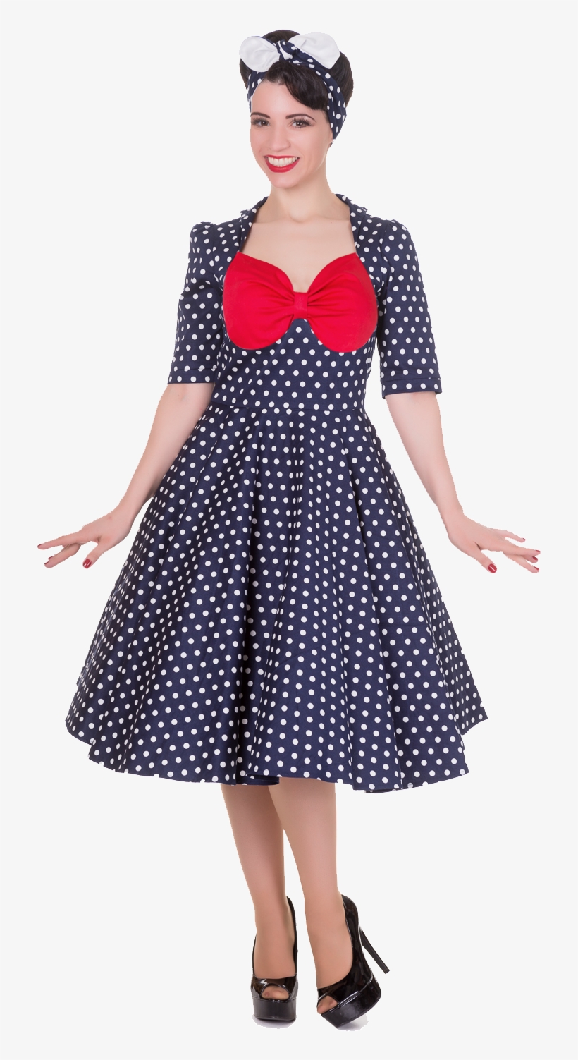 Navy Blue Polka Dot Dress - Dress, transparent png