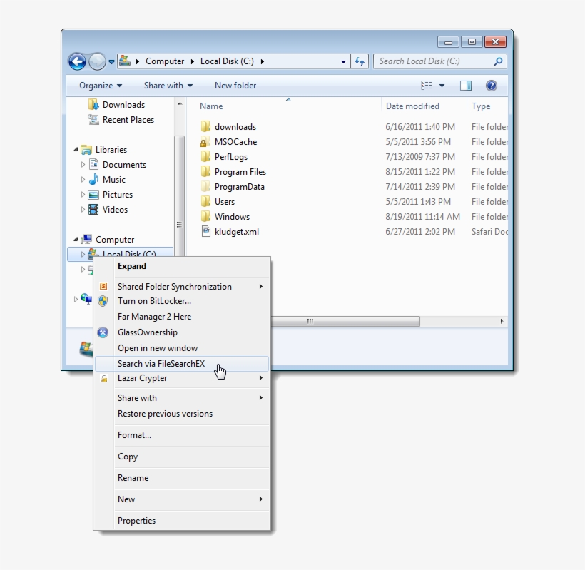 06 Selecting Search Via Filesearchex - Windows 7 Downloads Folder, transparent png