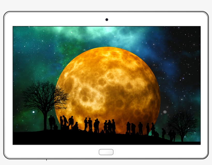 Tablet, Tree, Kahl, Moon, Human, Group, Silhouette - Moon With A Colorful Night: Blank 150 Page Lined Journal, transparent png