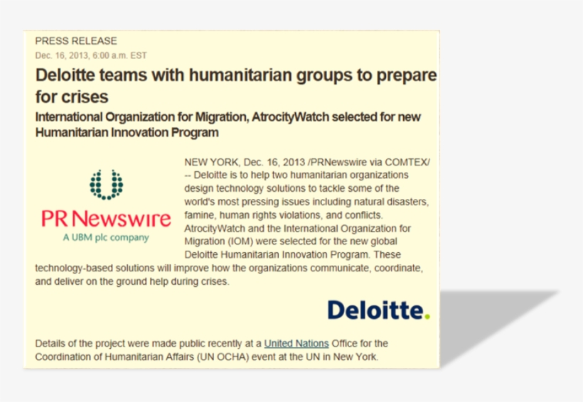 Atrocitywatch Wins Deloitte Humanitarian Innovation - Ubm, transparent png