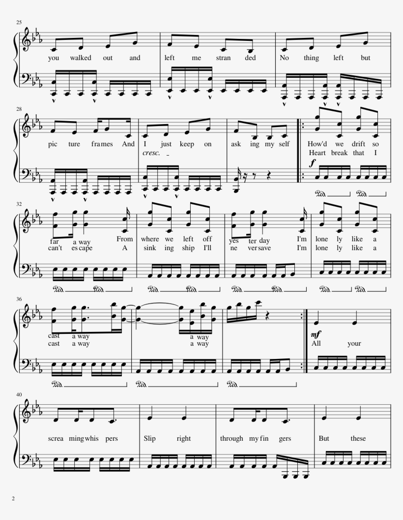 Castaway Sheet Music Composed By 5 Seconds Of Summer - Castaway 5sos Sheet Music, transparent png