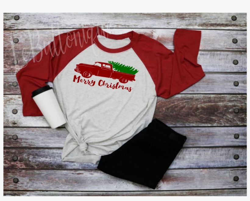 Merry Christmas Old Red Truck Raglan Shirt - Swanky Prints Pw-k9kq-qxrn 5' X 5' Grunge Gray Wood, transparent png