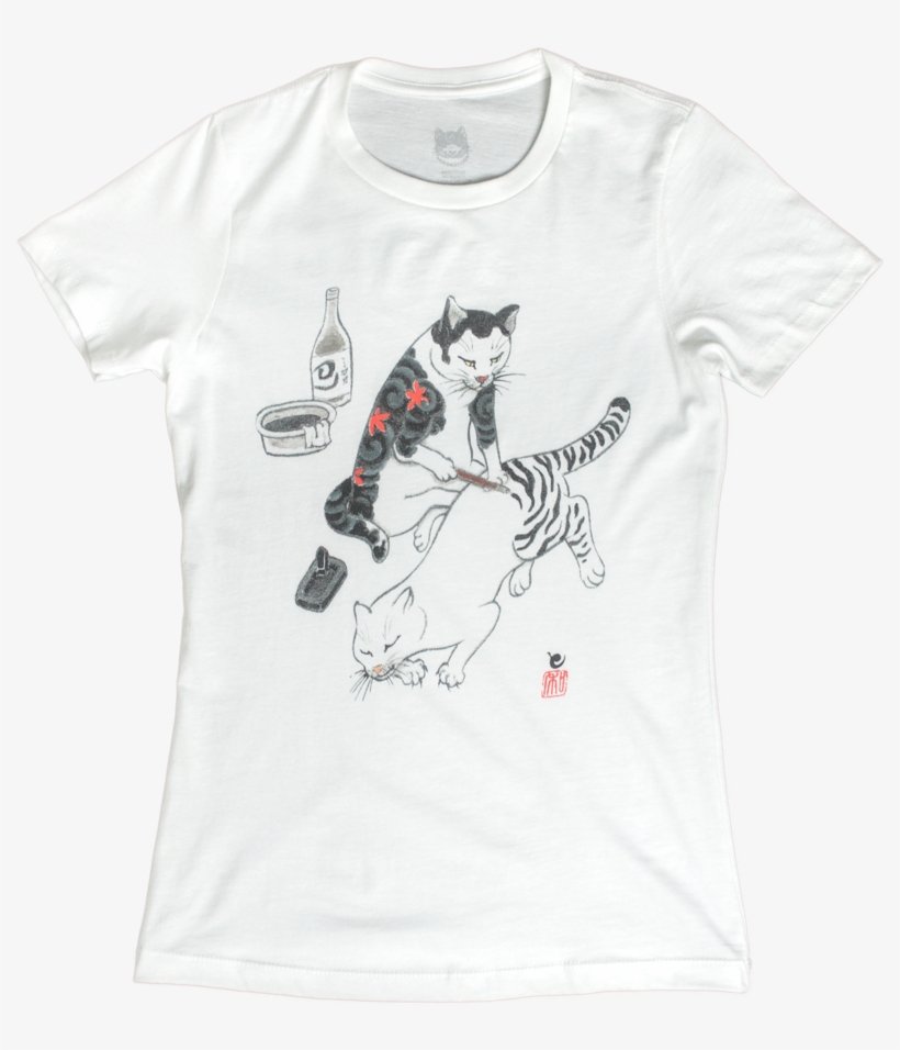 Women's White Tebori Cats T-shirt - Mug Coffee, transparent png
