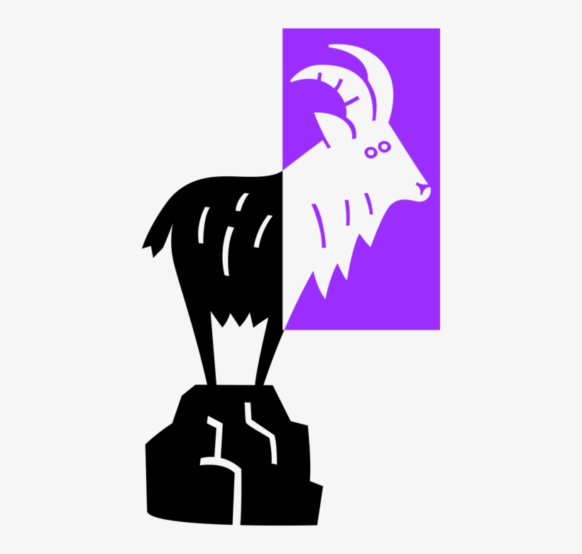 Vector Illustration Of Mountain Goat With Horns In - Mountain Goat, transparent png