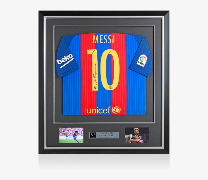 Lionel Messi Official Back Signed And Framed Barcelona - Autographed Framed Messi Jersey, transparent png