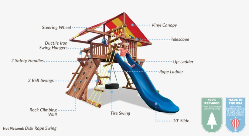 100% California Redwood Construction - Kids Creations Pot O Gold Redwood Swing Set - 4178, transparent png