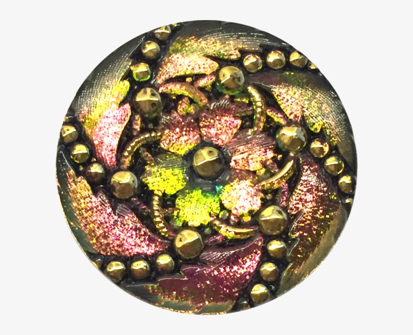 Large Pink, Green, Gold Black Czech Glass Button 1-3/16 - Green, transparent png