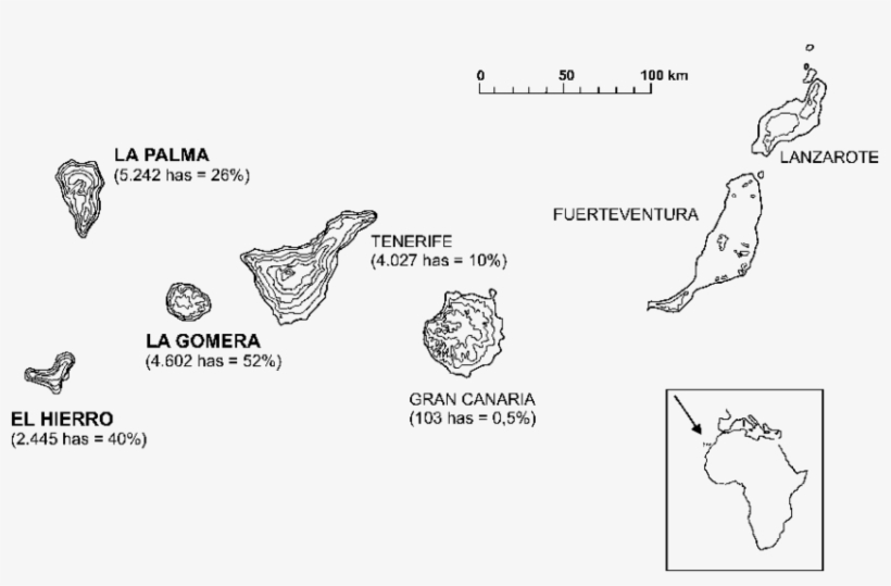 Map Of The Canary Archipelago With Extent Of Laurel - Diagram, transparent png