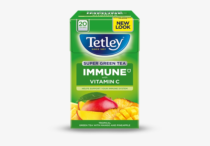 Tetley Super Green Tea Immune Tropical - Tetley Extra Strong 75 Tea Bags, transparent png