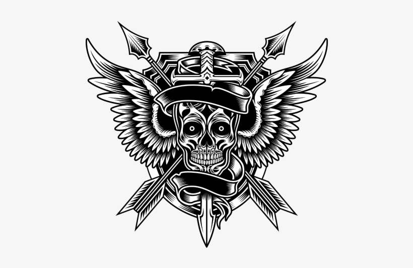 Printed Vinyl Skull And Arrows Stickers Factory - Tribal Skull With Black Background, transparent png