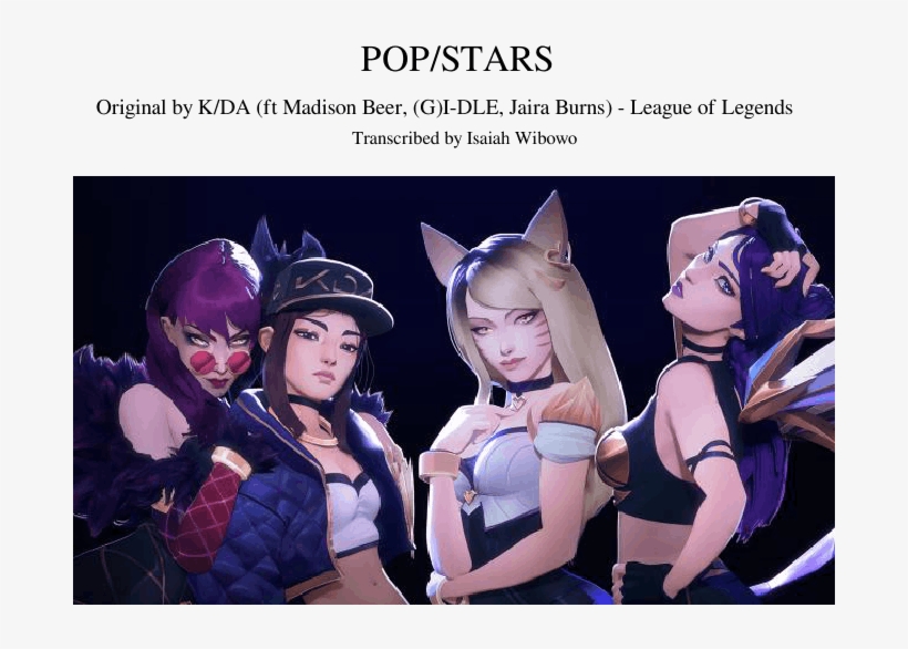 K/da Sheet Music For Flute, Piano, Percussion, Guitar - Kda Popstar, transparent png