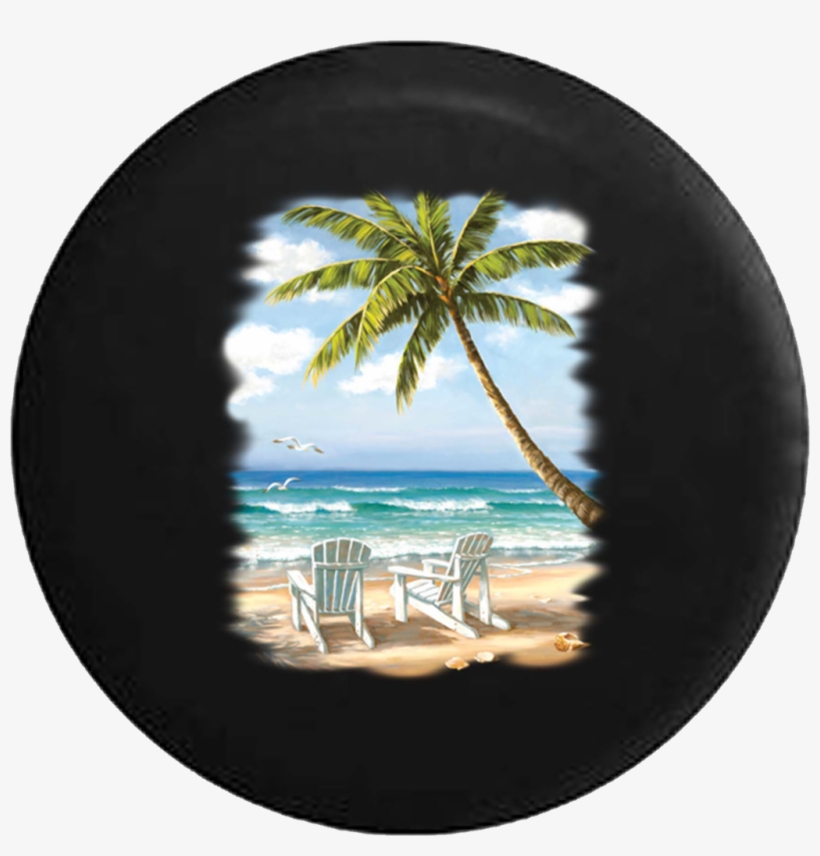 White Beach Chairs On Ocean Seagulls Flying Surf Jeep - Beach Chair Painting, transparent png
