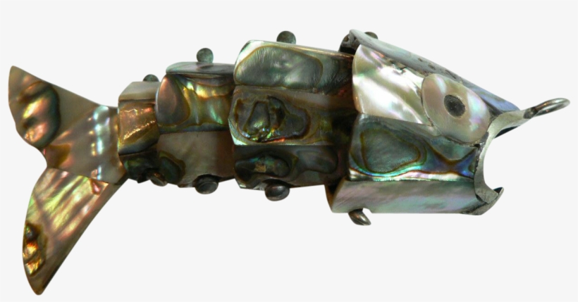 1950's Sterling Silver Articulated Abalone Fish Pendant - Silver, transparent png