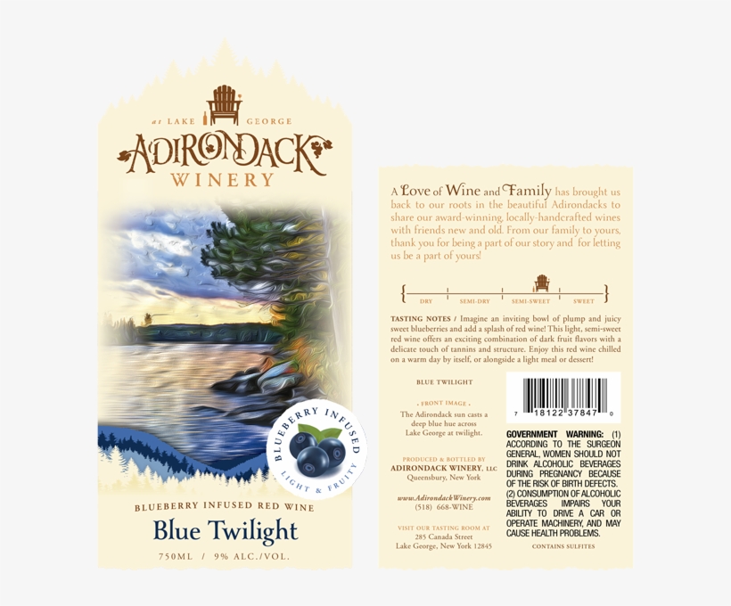 Adirondack Winery Blue Twilight Front Back Label - Wine Label Front And Back, transparent png