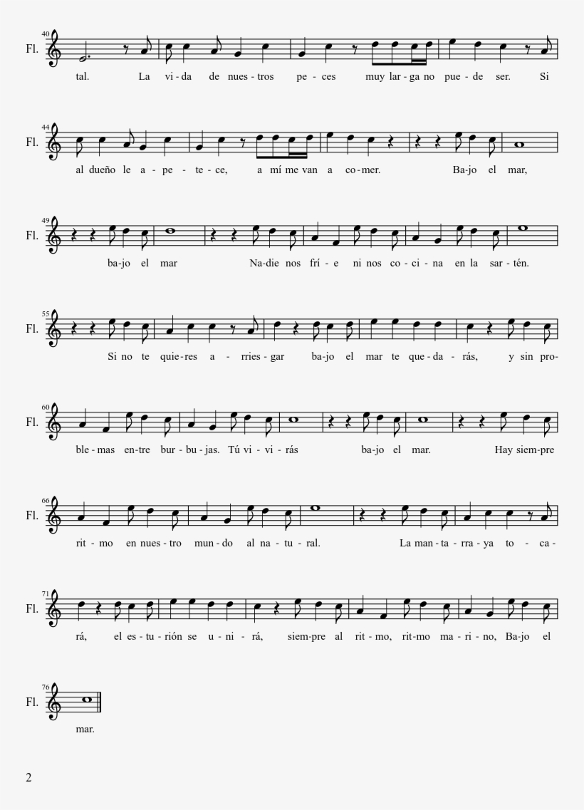 Bajo El Mar Sheet Music 2 Of 2 Pages - Knights Of Destiny Trumpet Sheet Music, transparent png