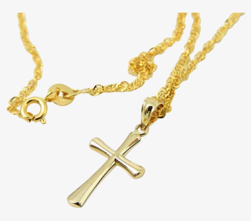 14k Gold Cross On 24" Diamond Rope Chain Italy Unisex - Png Cruz Con Cadena, transparent png