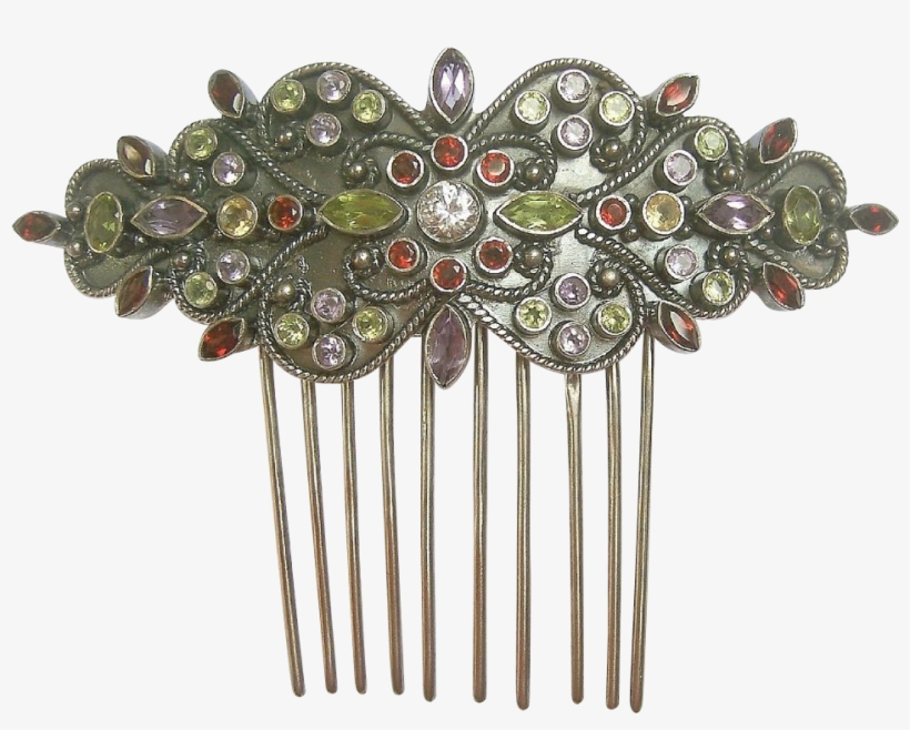 Anglo Indian Hair Comb Silver Multi Stones Hair Accessory - Headpiece, transparent png