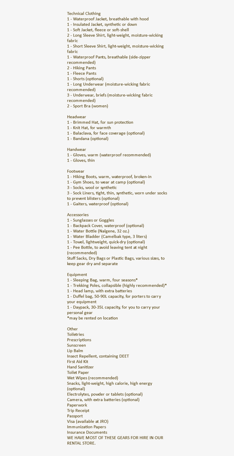 Kilimanjaro Packing List Technical Clothing - Exercicios Operações Com Vetores, transparent png