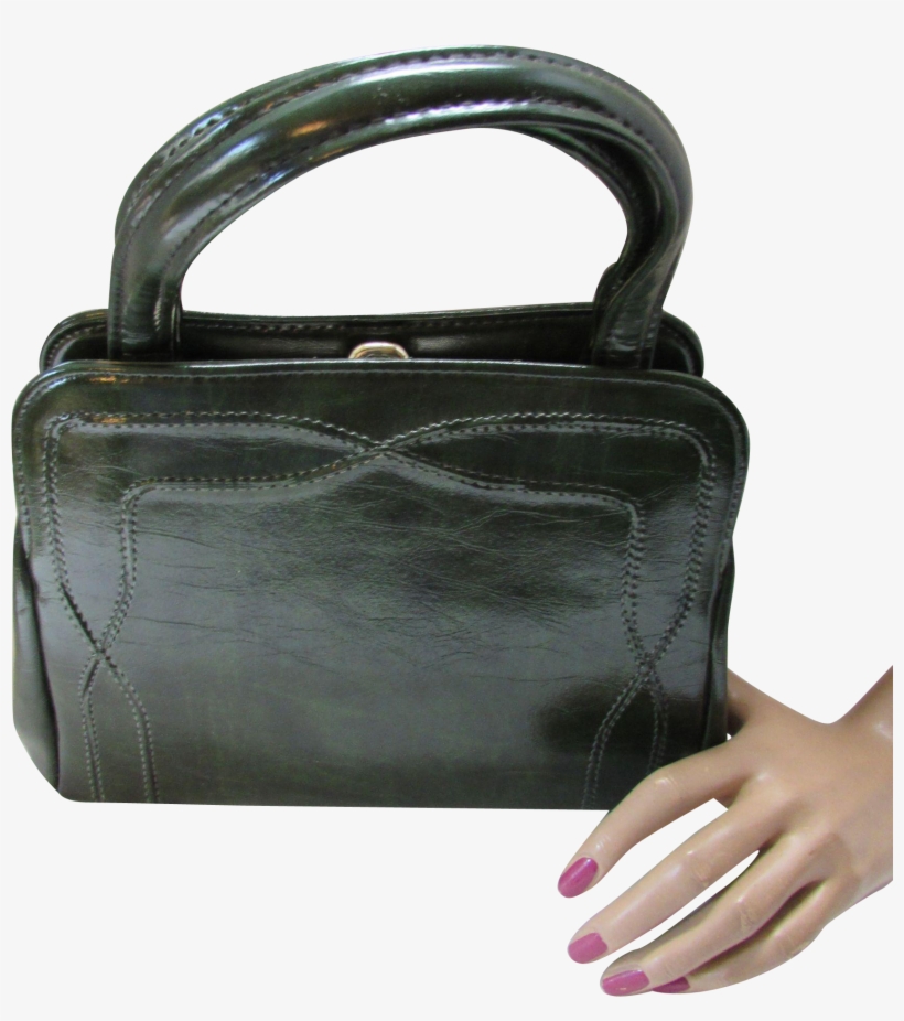 Forest Green Vintage Handbag In Vinyl With Raised Stitching, transparent png
