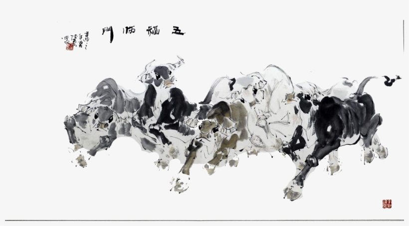 Cattle Ink Wash Painting - Ink Wash Painting, transparent png