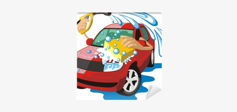 Car Washing Sign With Sponge And Hose Wall Mural • - Cleaning Car Vector, transparent png