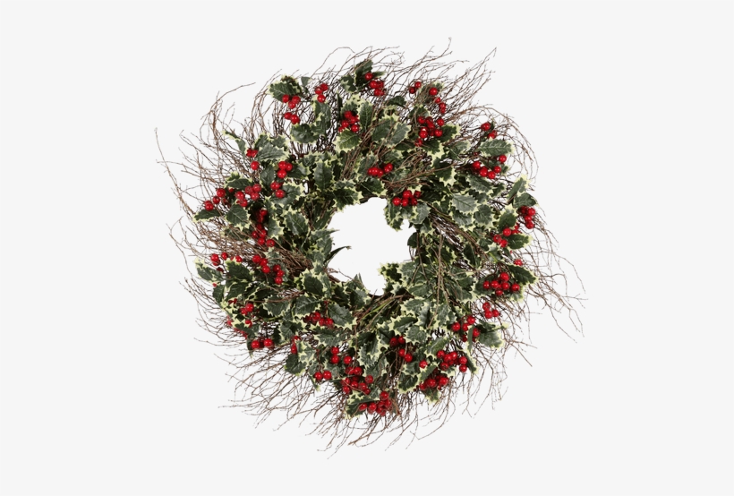 Silk Variegated Holly & Burgundy Berries • - Wreath, transparent png
