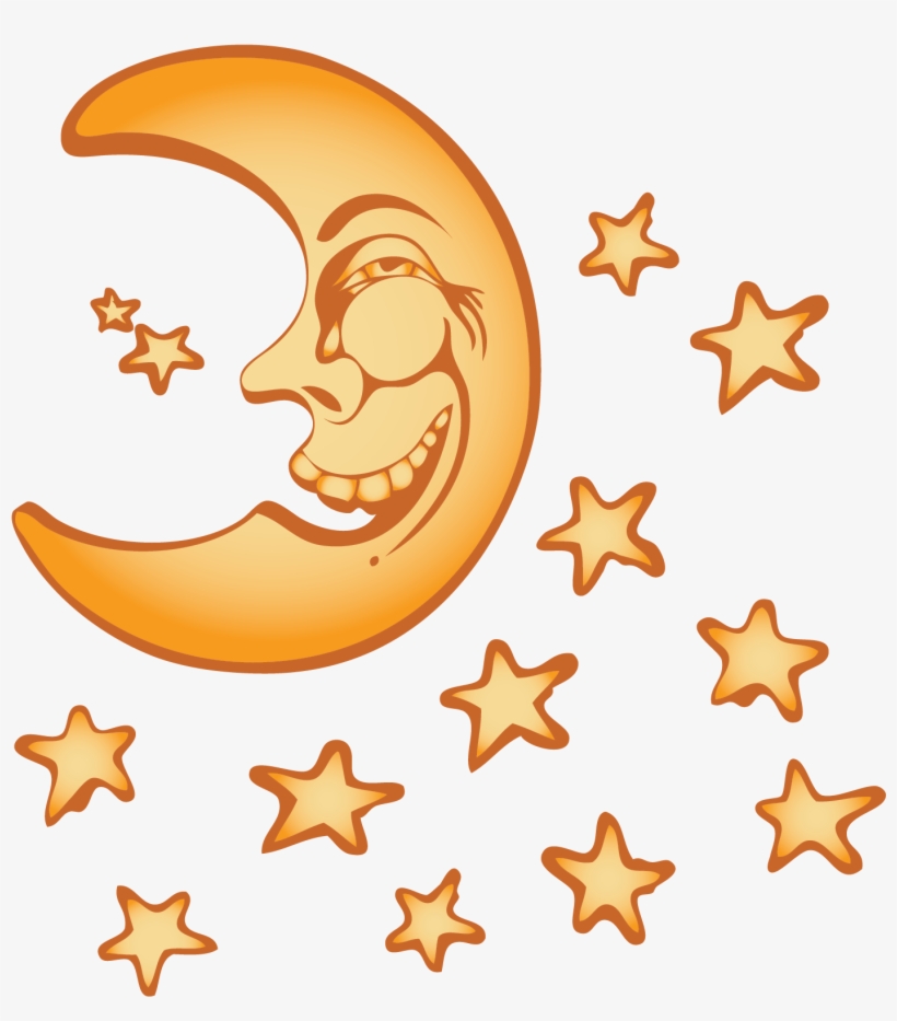 Vector Yellow Stars Moon Night Sky - Moon, transparent png