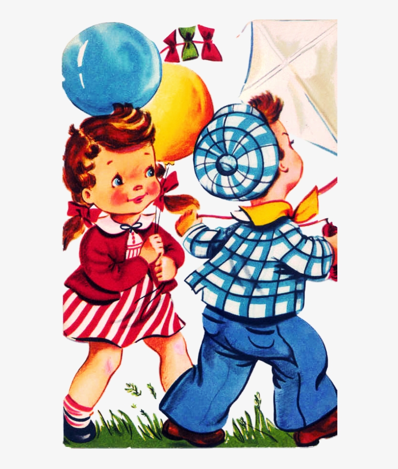 Boy And Girl With Kite - Greeting Card, transparent png