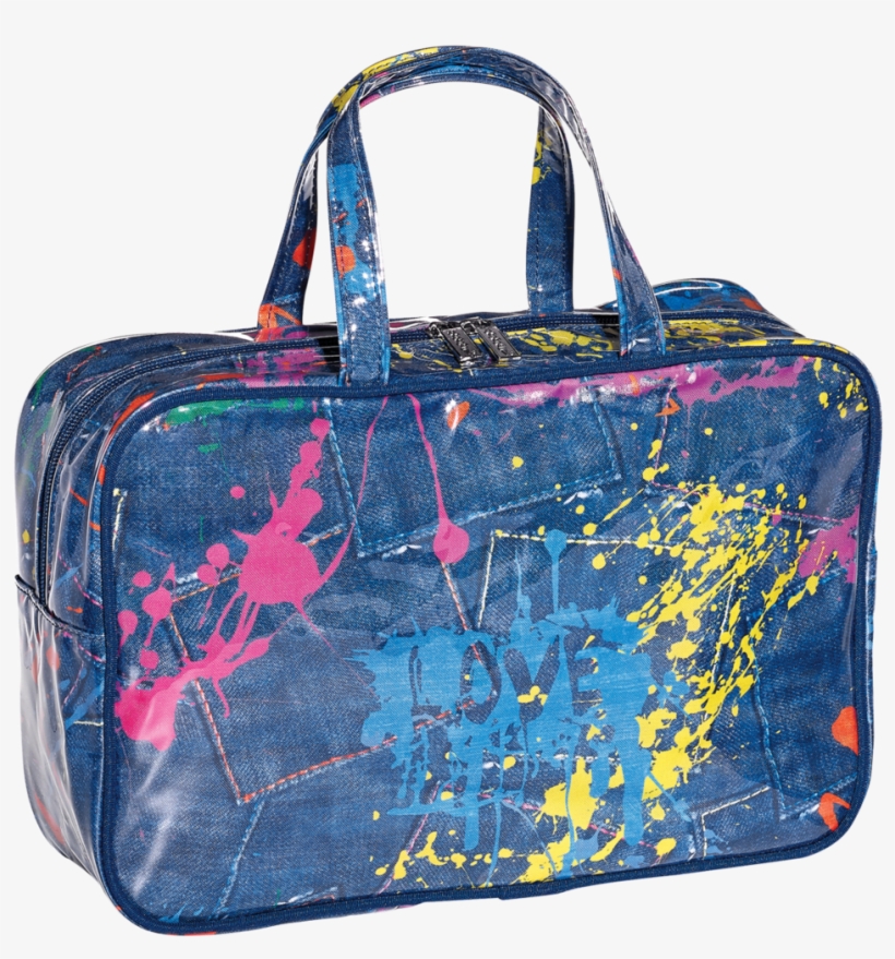 Denim Paint Splatter Cosmetic Bag - Hologram Print Makeup Bag, transparent png