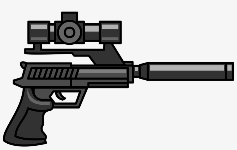 Vector Drawing Of Us Weapons During The Vietnam War - Pistol With Silencer And Scope, transparent png