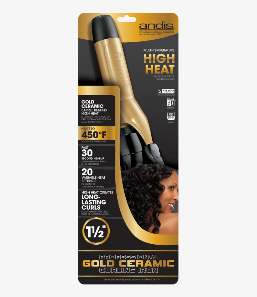 Andis 1-1/2-inch High Heat Ceramic Flat Iron, Black, transparent png