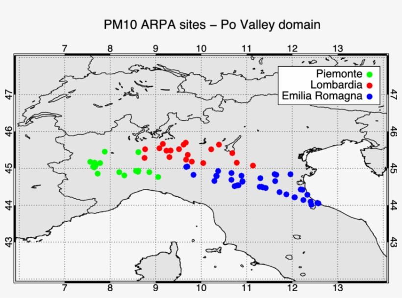 The Colored Dots Mark Locations Of The Arpa Pm 10 Ground-based - Map, transparent png