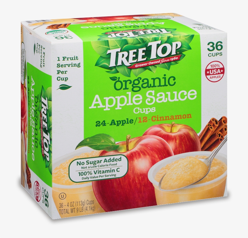Organic Apple Sauce Variety Cups 36 Pack - Tree Top Apple Sauce, Cinnamon - 12 Count, 3.2 Oz Pouches, transparent png