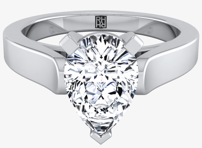 Pear Shape Diamond Solitaire Engagement Ring With Cathedral - Engagement Ring, transparent png