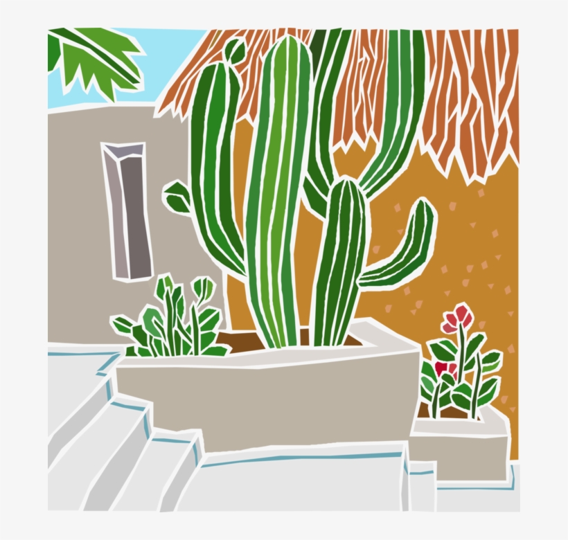 Vector Illustration Of Outdoor Patio With Cactus And - Hedgehog Cactus, transparent png