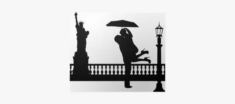 Couple In Love With Umbrella In New York Silhouette - Couple Silhouette Nyc Png, transparent png