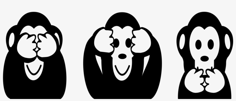 Three Wise Monkeys Cartoon Black And White Animal - Clip Art, transparent png