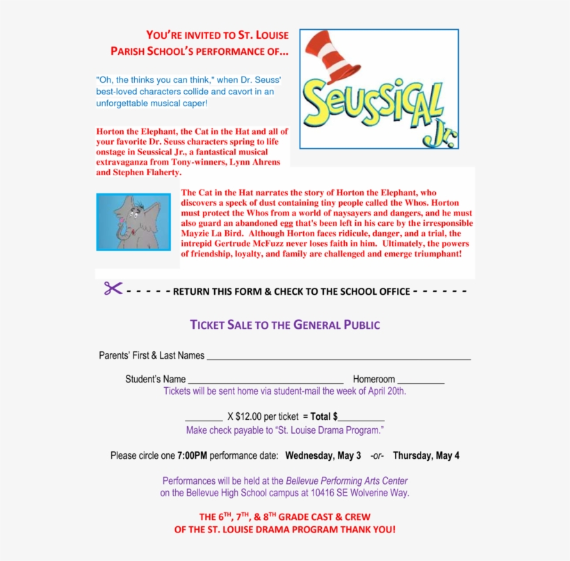 Completed Order Form Soon, As The Best Seats In The - Seussical Jr. - Choir Sheet Music, transparent png