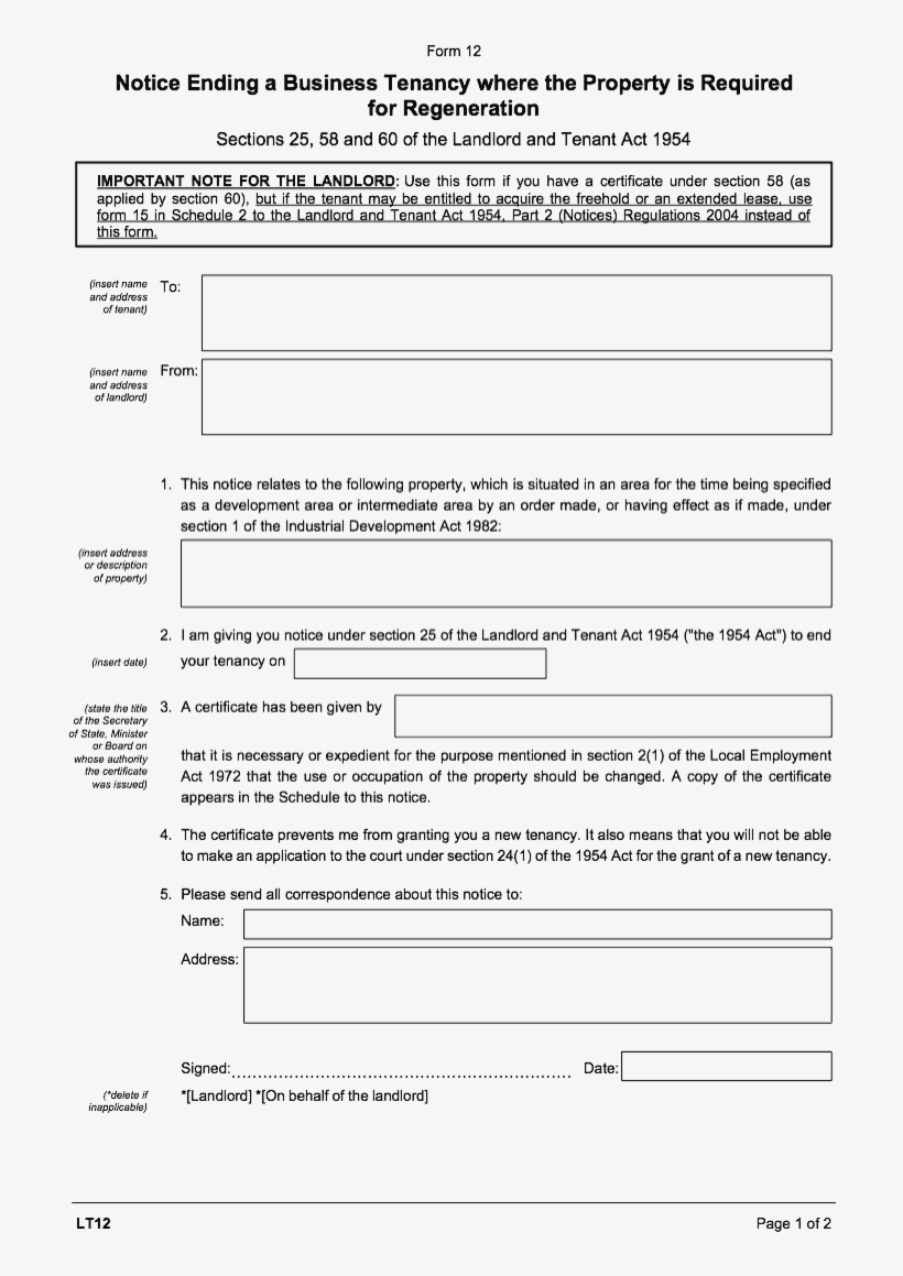 Lt12 Notice Ending A Business Tenancy Where The Property - Writing, transparent png