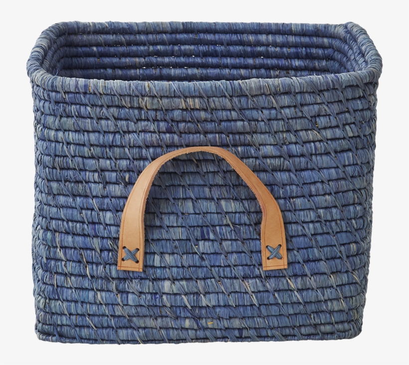 Blue Square Raffia Basket Leather Handles Rice Dk - Rice Small Square Raffia Basket With Leather Handles, transparent png