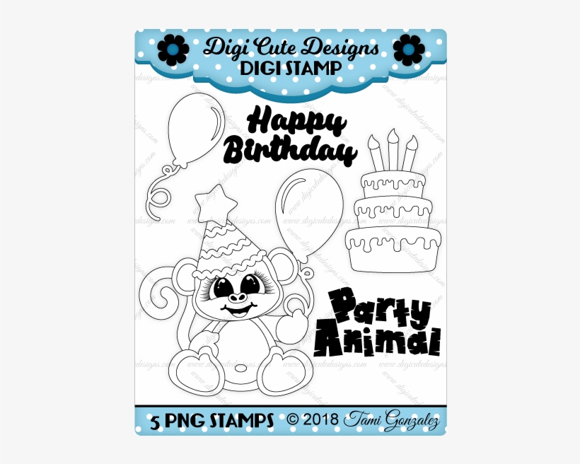 Birthday Monkey Digi Stamp-birthday, Cake, Candles, - Juggling, transparent png