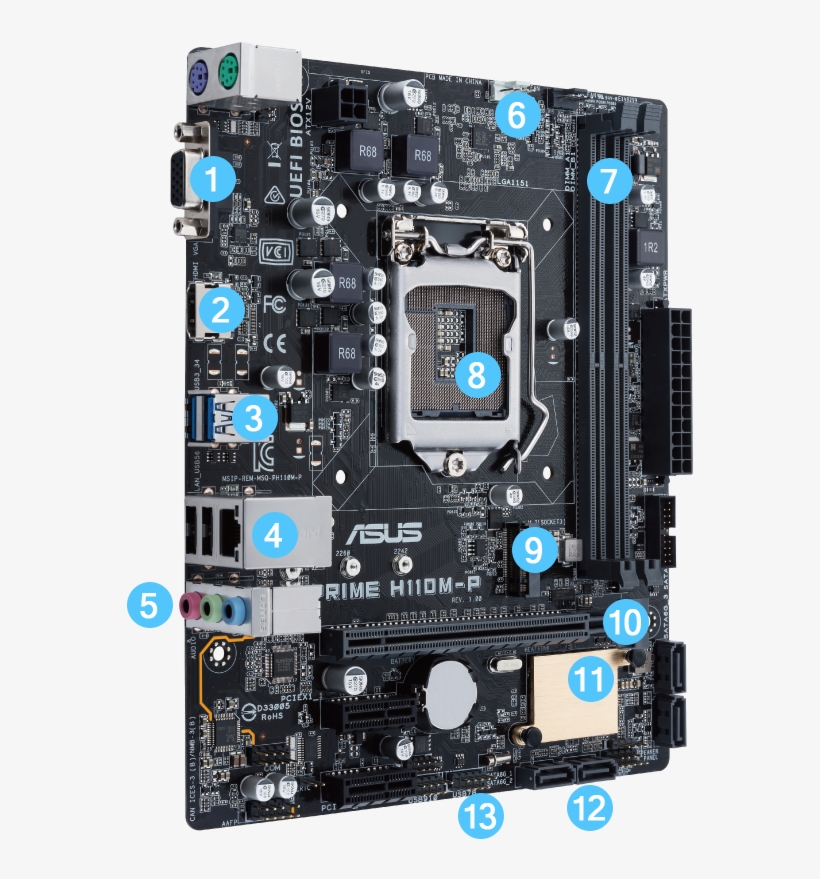 1 D-sub - Asus Prime H110m P, transparent png