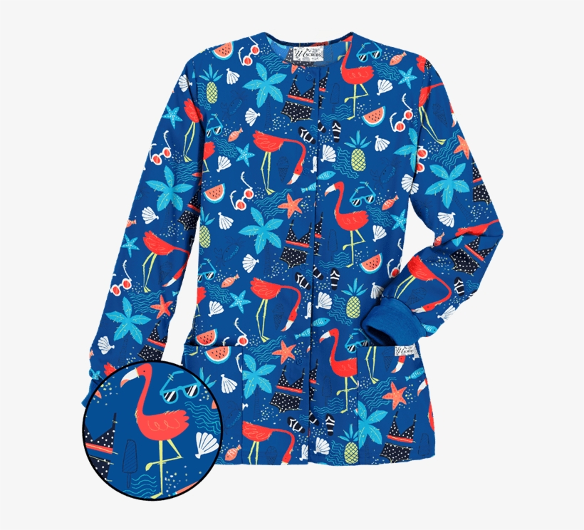 Pc82fgr - Ua Flamingo Beach Royal Print Scrub Jacket, transparent png